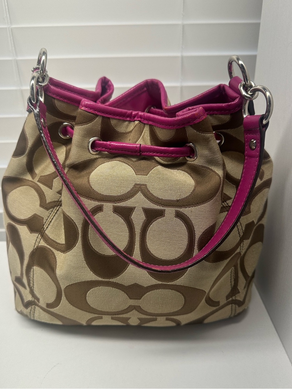 Coach Daisy Outline Signature Drawstring Bucket Bag - Picture 4 of 13